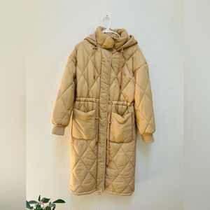 TopShop Camel Oversized Full Length Puffer Coat